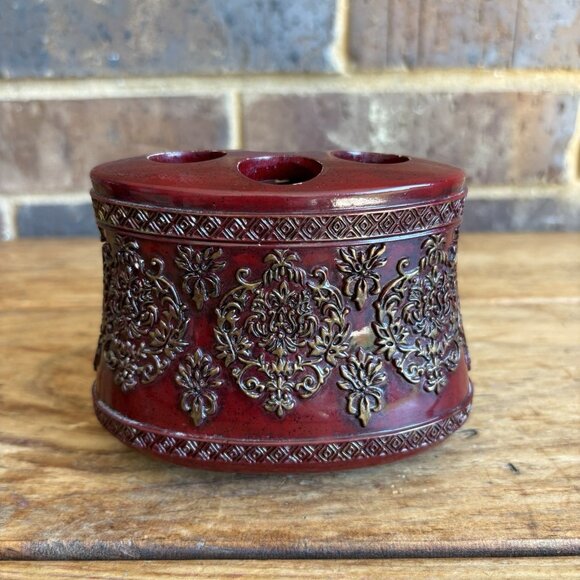 Croscill Imperial Toothbrush Holder Bathroom Decor Red Gold READ DESCRIPTION - Picture 1 of 8